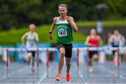 30 July 2023; Thomas Barr of Ferrybank AC, Waterford, competes in the men's 400m hurdles during day two of the 123.ie National Senior Outdoor Championships at Morton Stadium in Dublin. Photo by Sam Barnes/Sportsfile
