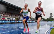 30 July 2023; Brian Fay of Raheny Shamrock AC, Dublin, left, and Cormac Dalton of Mullingar Harriers AC, Westmeath, compete in the men's 5000m during day two of the 123.ie National Senior Outdoor Championships at Morton Stadium in Dublin. Photo by Sam Barnes/Sportsfile