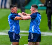 30 July 2023; Lorcan O'Dell, left, and Lee Gannon of Dublin celebrate after the GAA Football All-Ireland Senior Championship final match between Dublin and Kerry at Croke Park in Dublin. Photo by Ray McManus/Sportsfile