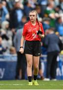 30 July 2023; Referee Emma Thorp, St Fiachra's SNS, Beamount, Dublin, during the INTO Cumann na mBunscol GAA Respect Exhibition Go Games at the GAA Football All-Ireland Senior Championship final match between Dublin and Kerry at Croke Park in Dublin. Photo by Seb Daly/Sportsfile
