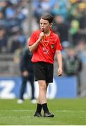30 July 2023; Referee Billy Lappin, St Pius X BNS, Terenure, Dublin, during the INTO Cumann na mBunscol GAA Respect Exhibition Go Games at the GAA Football All-Ireland Senior Championship final match between Dublin and Kerry at Croke Park in Dublin. Photo by Seb Daly/Sportsfile