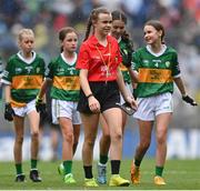 30 July 2023; Referee Emma Thorp, St Fiachra's SNS, Beamount, Dublin, during the INTO Cumann na mBunscol GAA Respect Exhibition Go Games at the GAA Football All-Ireland Senior Championship final match between Dublin and Kerry at Croke Park in Dublin. Photo by Seb Daly/Sportsfile