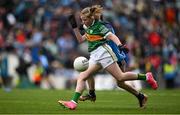 30 July 2023; Juliet Tobin, Killurney NS, Co. Tipperary, representing Kerry, during the INTO Cumann na mBunscol GAA Respect Exhibition Go Games at the GAA Football All-Ireland Senior Championship final match between Dublin and Kerry at Croke Park in Dublin. Photo by Brendan Moran/Sportsfile