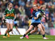 30 July 2023; Lana Comiskey, Holy Family NS, Rathcoole, Dublin, representing Dublin, during the INTO Cumann na mBunscol GAA Respect Exhibition Go Games at the GAA Football All-Ireland Senior Championship final match between Dublin and Kerry at Croke Park in Dublin. Photo by Brendan Moran/Sportsfile
