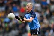 30 July 2023; Jimmy Fleming, Holy Trinity SNS, Donaghmede, Dublin, representing Dublin, during the INTO Cumann na mBunscol GAA Respect Exhibition Go Games at the GAA Football All-Ireland Senior Championship final match between Dublin and Kerry at Croke Park in Dublin. Photo by David Fitzgerald/Sportsfile