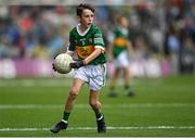 30 July 2023; Shea Henry, Holy Family PS, Magherafelt, Derry, representing Kerry, during the INTO Cumann na mBunscol GAA Respect Exhibition Go Games at the GAA Football All-Ireland Senior Championship final match between Dublin and Kerry at Croke Park in Dublin. Photo by David Fitzgerald/Sportsfile