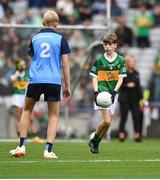 30 July 2023; Rónán McGuinness, Scoil Ursula, Strandhill Road, Sligo, representing Kerry, during the INTO Cumann na mBunscol GAA Respect Exhibition Go Games at the GAA Football All-Ireland Senior Championship final match between Dublin and Kerry at Croke Park in Dublin. Photo by David Fitzgerald/Sportsfile