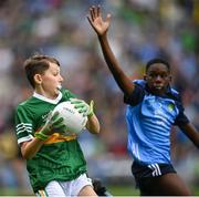 30 July 2023; Hugo Farrell, Bornacoola NS, Carrick on Shannon, Leitrim, representing Kerry, during the INTO Cumann na mBunscol GAA Respect Exhibition Go Games at the GAA Football All-Ireland Senior Championship final match between Dublin and Kerry at Croke Park in Dublin. Photo by David Fitzgerald/Sportsfile