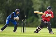 1 August 2023; Leinster Lightning wicketkeeper Mark Donegan attempts to run out Nathan Maguire of Munster Reds during the Rario Inter-Provincial Trophy 2023 match between Leinster Lightning and Munster Reds at Pembroke Cricket Club in Dublin. Photo by Sam Barnes/Sportsfile
