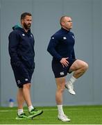 1 August 2023; Ireland head coach Andy Farrell and Keith Earls during Ireland rugby squad training at the IRFU High Performance Centre in Dublin. Photo by Ramsey Cardy/Sportsfile