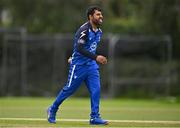 1 August 2023; Simi Singh of Leinster Lightning reacts after a delivery during the Rario Inter-Provincial Trophy 2023 match between Leinster Lightning and Munster Reds at Pembroke Cricket Club in Dublin. Photo by Sam Barnes/Sportsfile