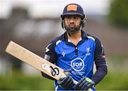 1 August 2023; Simi Singh of Leinster Lightning departs after being caught by Munster captain Peter Moor during the Rario Inter-Provincial Trophy 2023 match between Leinster Lightning and Munster Reds at Pembroke Cricket Club in Dublin. Photo by Sam Barnes/Sportsfile