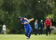 1 August 2023; Sam Harbinson of Leinster Lightning hits a six to win the game during the Rario Inter-Provincial Trophy 2023 match between Leinster Lightning and Munster Reds at Pembroke Cricket Club in Dublin. Photo by Sam Barnes/Sportsfile