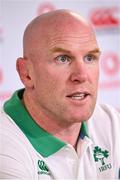 1 August 2023; Forwards coach Paul O'Connell during an Ireland rugby press conference at the IRFU High Performance Centre in Dublin. Photo by Ramsey Cardy/Sportsfile