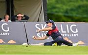 1 August 2023; Tyron Koen of Northern Knights catches out Andy McBrine of North West Warriors during the Rario Inter-Provincial Trophy 2023 match between Northern Knights and North West Warriors at Pembroke Cricket Club in Dublin. Photo by Sam Barnes/Sportsfile