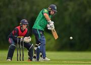 1 August 2023; Andy McBrine of North West Warriors bats watched by Northern Knights wicketkeeper Neil Rock during the Rario Inter-Provincial Trophy 2023 match between Northern Knights and North West Warriors at Pembroke Cricket Club in Dublin. Photo by Sam Barnes/Sportsfile
