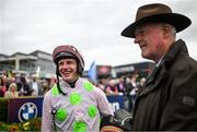 1 August 2023; Jockey Paul Townend with trainer Willie Mullins after winning the Latin Quarter Beginners Steeplechase during day two of the Galway Races Summer Festival 2023 at Galway Racecourse in Ballybrit, Galway. Photo by David Fitzgerald/Sportsfile