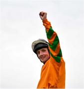 1 August 2023; Jockey Chris Hayes celebrates on Coeur D'or after winning the Colm Quinn BMW Mile Handicap during day two of the Galway Races Summer Festival 2023 at Galway Racecourse in Ballybrit, Galway. Photo by David Fitzgerald/Sportsfile