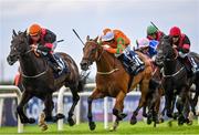 1 August 2023; Coeur D'or, with Chris Hayes up, right, on their way to winning the Colm Quinn BMW Mile Handicap ahead of No More Porter, with Jamie Powell up, during day two of the Galway Races Summer Festival 2023 at Galway Racecourse in Ballybrit, Galway. Photo by David Fitzgerald/Sportsfile
