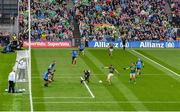 30 July 2023; Paul Geaney of Kerry shoots past Dublin goalkeeper Stephen Cluxton for his side's only goal during the GAA Football All-Ireland Senior Championship final match between Dublin and Kerry at Croke Park in Dublin. Photo by Brendan Moran/Sportsfile