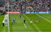 30 July 2023; Paul Geaney of Kerry shoots past Dublin goalkeeper Stephen Cluxton for his side's only goal during the GAA Football All-Ireland Senior Championship final match between Dublin and Kerry at Croke Park in Dublin. Photo by Brendan Moran/Sportsfile