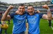 30 July 2023; Colm Basquel, left, and Ryan Basquel of Dublin celebrate after the GAA Football All-Ireland Senior Championship final match between Dublin and Kerry at Croke Park in Dublin. Photo by Brendan Moran/Sportsfile
