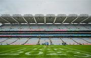 30 July 2023; Dublin players, from left, Michael Fitzsimons, James McCarthy and Dean Rock spend time in the middle of the pitch following the celebrations of their victory in the GAA Football All-Ireland Senior Championship final match between Dublin and Kerry at Croke Park in Dublin. Photo by Brendan Moran/Sportsfile