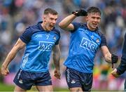 30 July 2023; Lee Gannon, left, and David Byrne of Dublin celebrate after the GAA Football All-Ireland Senior Championship final match between Dublin and Kerry at Croke Park in Dublin. Photo by Brendan Moran/Sportsfile