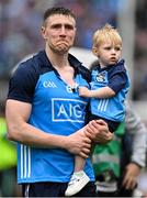 30 July 2023; John Small of Dublin with his son Charlie after the GAA Football All-Ireland Senior Championship final match between Dublin and Kerry at Croke Park in Dublin. Photo by Brendan Moran/Sportsfile