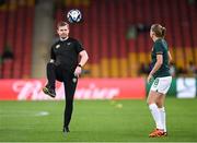 31 July 2023; Republic of Ireland assistant manager Tom Elmes and Ruesha Littlejohn before the FIFA Women's World Cup 2023 Group B match between Republic of Ireland and Nigeria at Brisbane Stadium in Brisbane, Australia. Photo by Stephen McCarthy/Sportsfile