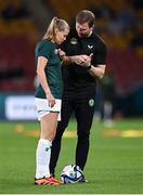 31 July 2023; Republic of Ireland assistant manager Tom Elmes and Ruesha Littlejohn before the FIFA Women's World Cup 2023 Group B match between Republic of Ireland and Nigeria at Brisbane Stadium in Brisbane, Australia. Photo by Stephen McCarthy/Sportsfile