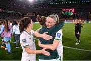 31 July 2023; Louise Quinn of Republic of Ireland with team-mates Claire O'Riordan and Niamh Fahey, left, after the FIFA Women's World Cup 2023 Group B match between Republic of Ireland and Nigeria at Brisbane Stadium in Brisbane, Australia. Photo by Stephen McCarthy/Sportsfile