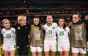 31 July 2023; Republic of Ireland manager Vera Pauw with players, from left, Denise O'Sullivan, Áine O'Gorman, Katie McCabe, Marissa Sheva and Ciara Grant after the FIFA Women's World Cup 2023 Group B match between Republic of Ireland and Nigeria at Brisbane Stadium in Brisbane, Australia. Photo by Stephen McCarthy/Sportsfile