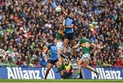 30 July 2023; Jack Barry of Kerry and James McCarthy of Dublin contest a kickout during the GAA Football All-Ireland Senior Championship final match between Dublin and Kerry at Croke Park in Dublin. Photo by Brendan Moran/Sportsfile