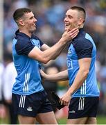 30 July 2023; Lee Gannon, left, and Con O'Callaghan of Dublin celebrate after the GAA Football All-Ireland Senior Championship final match between Dublin and Kerry at Croke Park in Dublin. Photo by Brendan Moran/Sportsfile
