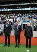 30 July 2023; An Taoiseach Leo Varadkar TD, left, Ard Stiúrthóir of the GAA Tom Ryan, centre, and Patron of the GAA, Bishop of Cashel and Emly Kieran O'Reilly arrive before the GAA Football All-Ireland Senior Championship final match between Dublin and Kerry at Croke Park in Dublin. Photo by Brendan Moran/Sportsfile