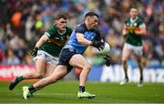 30 July 2023; Colm Basquel of Dublin in action against Gavin White of Kerry during the GAA Football All-Ireland Senior Championship final match between Dublin and Kerry at Croke Park in Dublin. Photo by Brendan Moran/Sportsfile