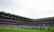 30 July 2023; The teams walk behind The Artane Band in the pre-match parade before the GAA Football All-Ireland Senior Championship final match between Dublin and Kerry at Croke Park in Dublin. Photo by Brendan Moran/Sportsfile