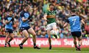 30 July 2023; Jack Barry of Kerry in action against Brian Fenton and Lee Gannon of Dublin during the GAA Football All-Ireland Senior Championship final match between Dublin and Kerry at Croke Park in Dublin. Photo by Brendan Moran/Sportsfile