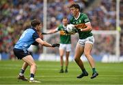30 July 2023; David Clifford of Kerry in action against Michael Fitzsimons of Dublin during the GAA Football All-Ireland Senior Championship final match between Dublin and Kerry at Croke Park in Dublin. Photo by Brendan Moran/Sportsfile