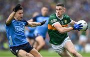 30 July 2023; Paul Geaney of Kerry in action against David Byrne of Dublin during the GAA Football All-Ireland Senior Championship final match between Dublin and Kerry at Croke Park in Dublin. Photo by Brendan Moran/Sportsfile