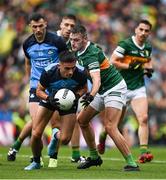 30 July 2023; Niall Scully of Dublin is tackled by Graham O'Sullivan of Kerry during the GAA Football All-Ireland Senior Championship final match between Dublin and Kerry at Croke Park in Dublin. Photo by Brendan Moran/Sportsfile