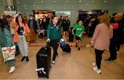 2 August 2023; Katie McCabe at Dublin Airport on the Republic of Ireland's return from the FIFA Women's World Cup 2023 in Australia. Photo by Stephen McCarthy/Sportsfile