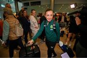 2 August 2023; Katie McCabe at Dublin Airport on the Republic of Ireland's return from the FIFA Women's World Cup 2023 in Australia. Photo by Stephen McCarthy/Sportsfile