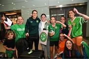2 August 2023; Niamh Fahey with supporters at Dublin Airport on the Republic of Ireland's return from the FIFA Women's World Cup 2023 in Australia. Photo by David Fitzgerald/Sportsfile