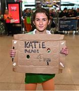 2 August 2023; Ireland supporter Holly O'Brien, age 14, from Cavan at Dublin Airport on the Republic of Ireland's return from the FIFA Women's World Cup 2023 in Australia. Photo by David Fitzgerald/Sportsfile