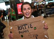 2 August 2023; Ireland supporter Holly O'Brien, age 14, from Cavan at Dublin Airport on the Republic of Ireland's return from the FIFA Women's World Cup 2023 in Australia. Photo by David Fitzgerald/Sportsfile