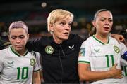 31 July 2023; Republic of Ireland manager Vera Pauw with Denise O'Sullivan, left, and Katie McCabe after the FIFA Women's World Cup 2023 Group B match between Republic of Ireland and Nigeria at Brisbane Stadium in Brisbane, Australia. Photo by Stephen McCarthy/Sportsfile