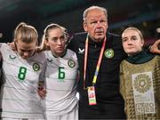 31 July 2023; Republic of Ireland goalkeeper coach Jan Willem van Ede with players, from left, Ruesha Littlejohn, Megan Connolly and Izzy Atkinson after the FIFA Women's World Cup 2023 Group B match between Republic of Ireland and Nigeria at Brisbane Stadium in Brisbane, Australia. Photo by Stephen McCarthy/Sportsfile
