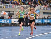 30 July 2023; Shona Heaslip of An Ríocht AC, Kerry, left, and Michelle Finn of Leevale AC, Cork, compete in the women's 5000m during day two of the 123.ie National Senior Outdoor Championships at Morton Stadium in Dublin. Photo by Sam Barnes/Sportsfile